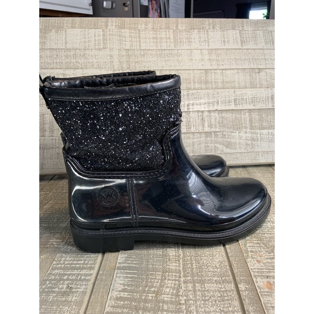 Michael Kors Women Rain Boots Black Rubber Pull-On Boots Size 7 Sparkly Sparkle